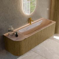 Badmeubel Mondiaz Kurve-Dlux | 145 cm | Meubelkleur Dusk | Wastafelkleur Saba | Solid surface | Wasbak rechter zijde spoelbak | 1 kraangat