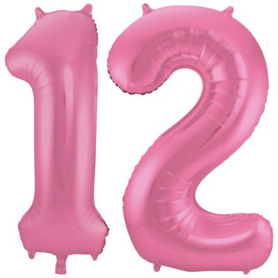 Folat Verjaardag Leeftijd folieballon - 12 jaar - roze - 86 cm - cijferballon groot