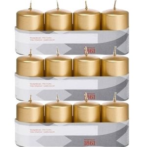 12x Gouden cilinderkaarsen/stompkaarsen 5 x 8 cm 18 branduren