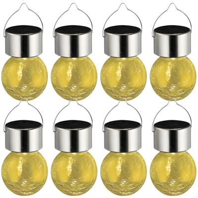 Sunnydays Solar sfeer hanglamp - 8x - tuin - lampenbol - geel - glas - 9 cm