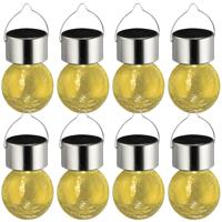 Sunnydays Solar sfeer hanglamp - 8x - tuin - lampenbol - geel - glas - 9 cm