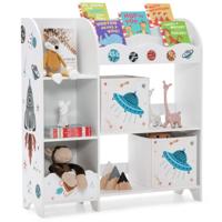 Kinderspeelgoed Opbergmeubel met Raketmotief & 5 Vakken Speelgoedplank met 2 Stoffen Lades voor Slaapkamer Speelkamer