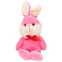 Paashaas/haas/konijn knuffel dier - zachte pluche - roze - cadeau - 32 cm - met strikje   - - thumbnail