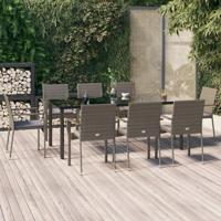 9-delige Tuinset met kussens poly rattan zwart en grijs