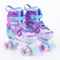 Rolschaatsen voor Kinderen van 5-7/7-9/9-14 Jaar Quad-Schaatsen Verstelbaar in 4 Maten met Lichtgevende Wielen Veiligheidsbescherming voor Beginners Oceaanthema voor Binnen en Buiten-M