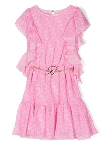 Miss Blumarine robe volantée à ceinture logo - Rose