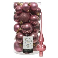 Decoris kerstballen 30x stuks - oud roze 4/5/6 cm kunststof mat/glans/glitter mix en piek - thumbnail