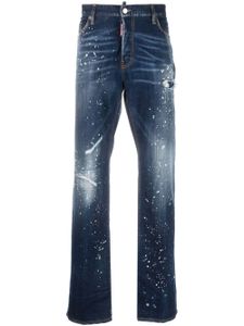 DSQUARED2 jean droit Twimphony à effet taches de peinture - Bleu