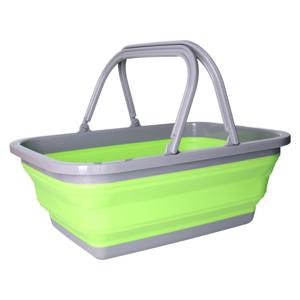 Wasmand/boodschappen mand opvouwbaar met hengsel - kunststof - 30L - groen - 39 x 27 x 14,5 cm