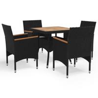 5-delige Tuinset poly rattan en acaciahout zwart