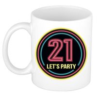 Verjaardag mok / beker - Lets party 21 jaar - neon - 300 ml - verjaardagscadeau - thumbnail