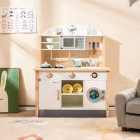 Houten Speelkeuken voor Kinderen Magnetron en Wasmachine Afdruiprek Keukengerei 3 Haken Speelgoedkeukenset voor Kinderen 3+