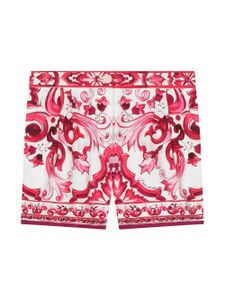 Dolce & Gabbana Kids short en coton à imprimé Majolica - Blanc