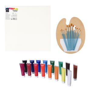 Complete hobby schilderij maken verf set - met canvas schildersdoek van 30 x 30 cm - penselen - verf