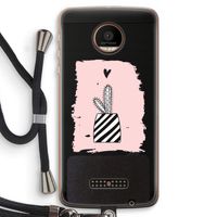 Zwart-wit cactus: Motorola Moto Z Force Transparant Hoesje met koord