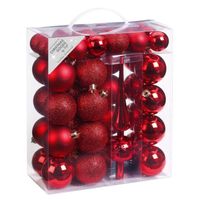 47x Kunststof kerstballen pakket met piek rood - Kerstbal - thumbnail