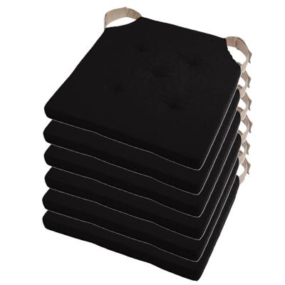 Stof Textile stoelkussen DUO - 6x - zwart - 38 x 38 x 4 cm - klittenband sluiting