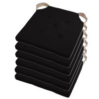 Stof Textile stoelkussen DUO - 6x - zwart - 38 x 38 x 4 cm - klittenband sluiting
