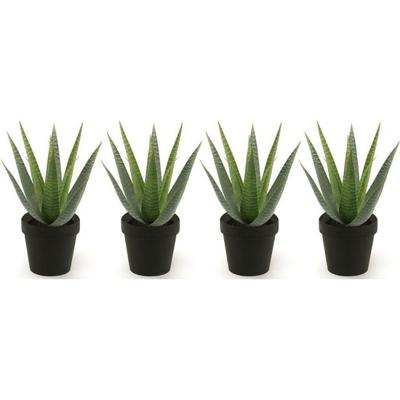 Kunstplant Aloe Vera - 4x - groen - in zwarte pot - 23 cm