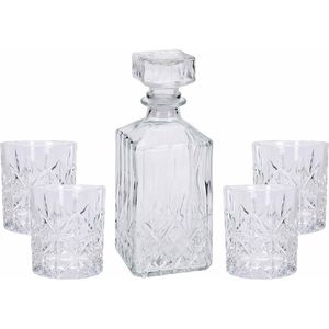 Luxe glazen drankfles 900 ml met 4x bijpassende glazen cadeau