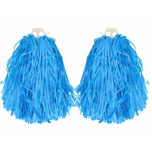 Cheerballs/pompoms - 4x - blauw - met franjes en ring handgreep - 28 cm