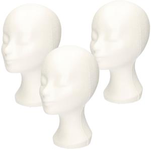 Paspop display etalage hoofd/mannequin - 3x - 30 cm - piepschuim - wit - voor hoeden/pruiken/accesso