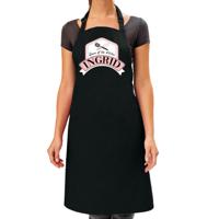 Naam cadeau vrouw Ingrid - Queen of the kitchen schort - zwart - keukenschort cadeau