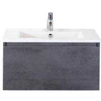 Frozen Badmeubelset 80 cm - Greeplijst in Kleur - Beton Antraciet - Keramische Wastafel Wit 1 Kraangat