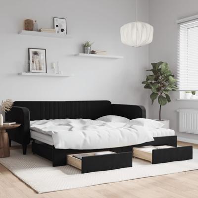 Slaapbank met onderschuifbed en lades 100x200 cm fluweel zwart
