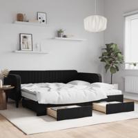 Slaapbank met onderschuifbed en lades 100x200 cm fluweel zwart