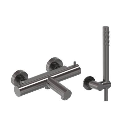 Badthermostaat Combiset MAY Incl. Verstelbare Wandsteun, Doucheslang 125 cm & Staaf Handdouche Geborsteld Carbon Black PVD