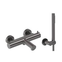 Badthermostaat Combiset MAY Incl. Verstelbare Wandsteun, Doucheslang 125 cm & Staaf Handdouche Geborsteld Carbon Black PVD