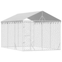 vidaXL Hondenkennel met dak 3x4,5x2,5 m gegalvaniseerd staal zilver - thumbnail