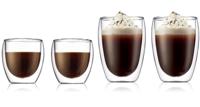 Bodum Dubbelwandige espressoglazen & koffieglazen set Pavina - gepatenteerd ventiel - 2x 80 ml & 2x 350 ml - 4 stuks