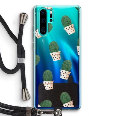 Cactusprint roze: Huawei P30 Pro Transparant Hoesje met koord