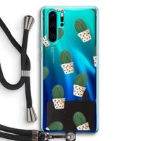 Cactusprint roze: Huawei P30 Pro Transparant Hoesje met koord