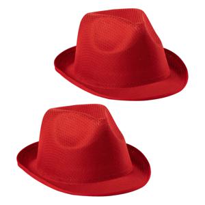 Carnaval verkleed trilby hoedje - 2x - rood - polyester - volwassenen/heren/dames