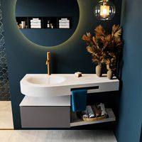 MONDIAZ RIVA 120cm badmeubel onderkast / planchet kleur Dark_Grey met 1 lade. Wastafel DULCET links 1 kraangat kleur Talc.