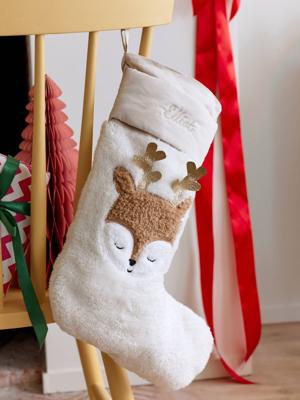 Kerstsok rendier goudbeige