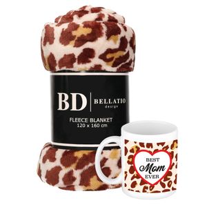 Cadeau moeder set - Fleece plaid/deken panter print met Best mom ever panterprint mok