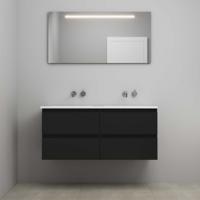 On-Line Badkamermeubelset - 120 cm - Voorgemonteerd - Acryl Wastafel - Kraangat naar Keuze - Spiegel met LED-Verlichting - Mat Zwart