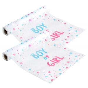 Chaks Baby Gender Reveal tafelloper - 2x - papier - op rol - roze/blauw - Boy or Girl - 5 meter