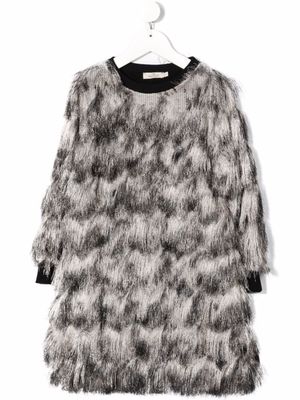 Andorine robe frangée à manches longues - Noir