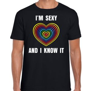 Regenboog hart Sexy and I Know It gay pride zwart t-shirt voor heren