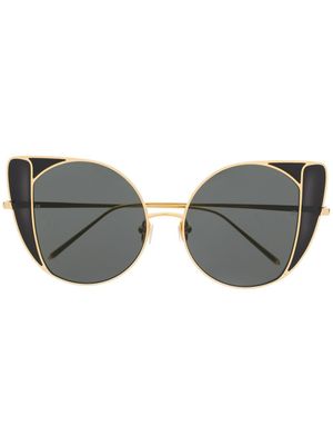 Linda Farrow lunettes de soleil à monture large - Or