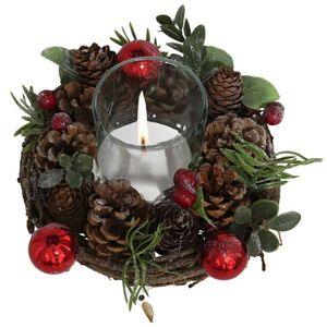 Kerst thema kaarsenhouder ornament red/green nature 16 cm