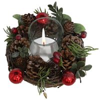 Kerst thema kaarsenhouder ornament red/green nature 16 cm - thumbnail