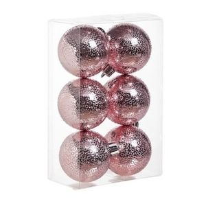 24x Roze cirkel motief kerstballen 6 cm kunststof