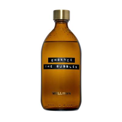 Wellmark Badzeep bruin glas messing dop fles 500ml tekst EMBRACE THE BUBBLES 8720165018611