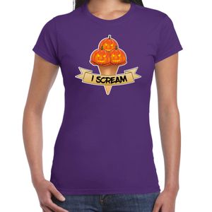 Halloween verkleed t-shirt dames - pompoen - paars - themafeest outfit - I scream